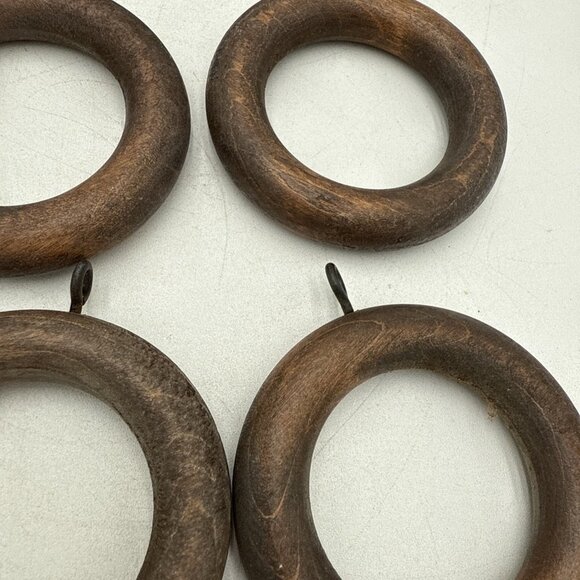 Solid Wood Curtain Rings Lot 10 Brown Drapery Rod Hooks 1.75" Hole 2.75" Outside - Picture 4 of 7